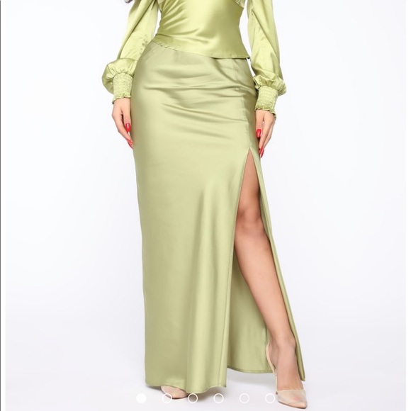 All Up In My Business Satin Midi Skirt - Sage - Picture 7 of 8